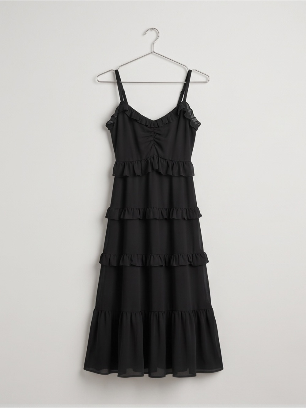 MICHAEL Michael Kors Black Tiered Ruffle Midi Dress